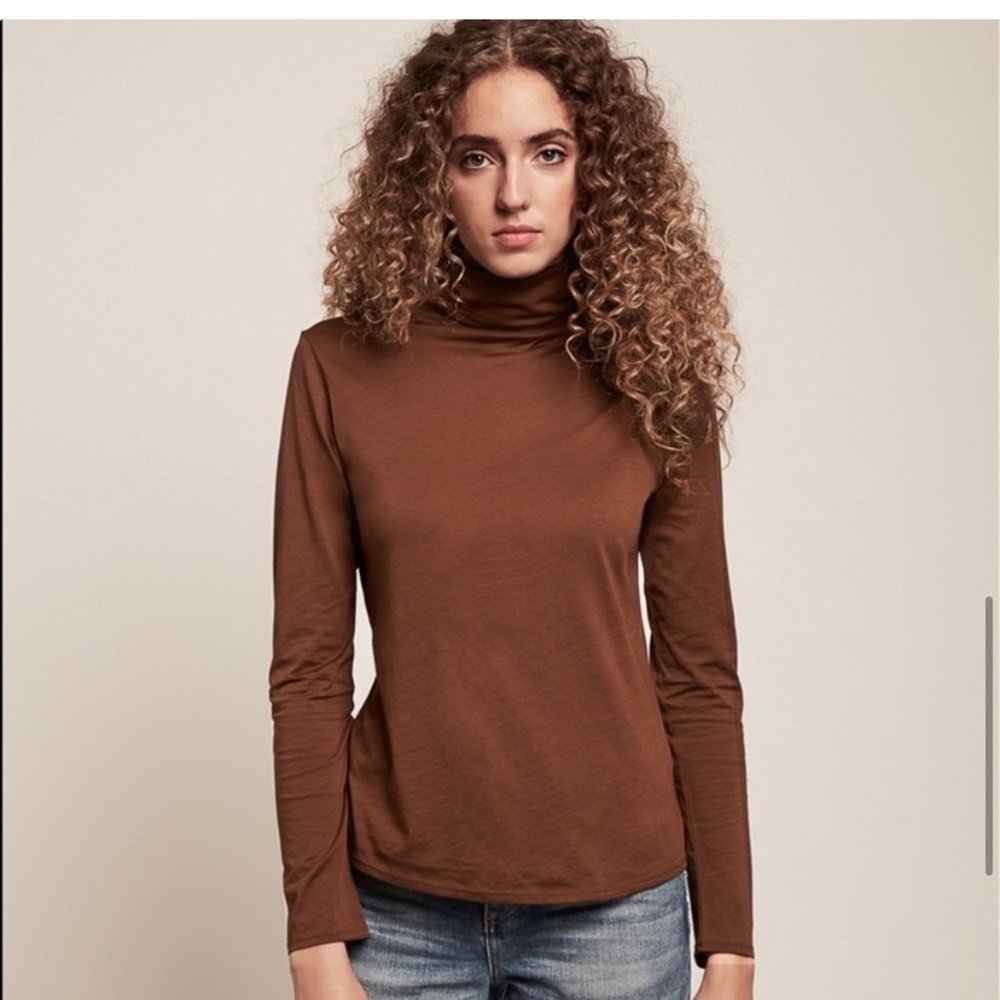 Steven Alan Cashmere Cotton Jersey Turtleneck, Multiple: Brown, Mustard